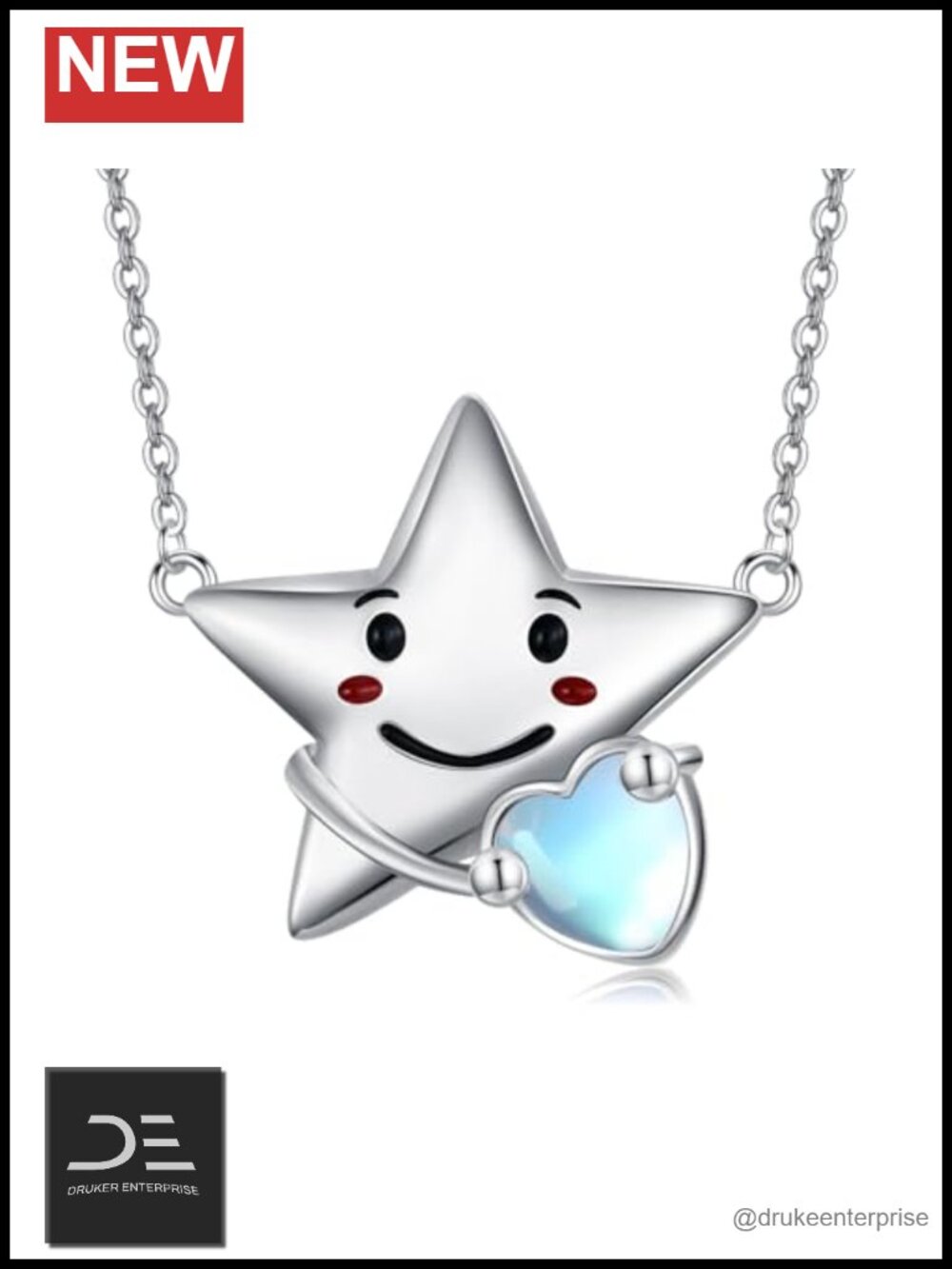 925 Sterling Silver Moonstone Star Pendant Necklace with Smile Face for Women